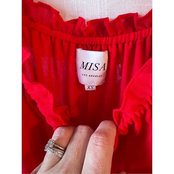 Misa Los Angeles Off Shoulder Daria Boho Crimson Red Mini Blouson Dress Size XS - Picture 5 of 12